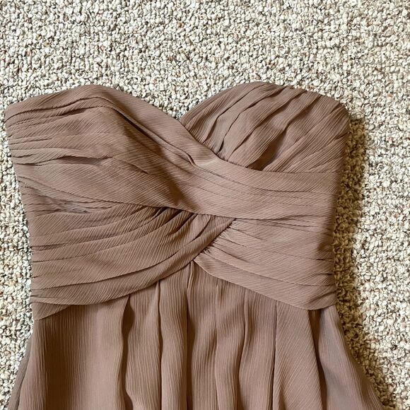 David's Bridal Dress Women 2 Brown Shift Short Strapless Zipper Lined Gathered - Picture 2 of 9